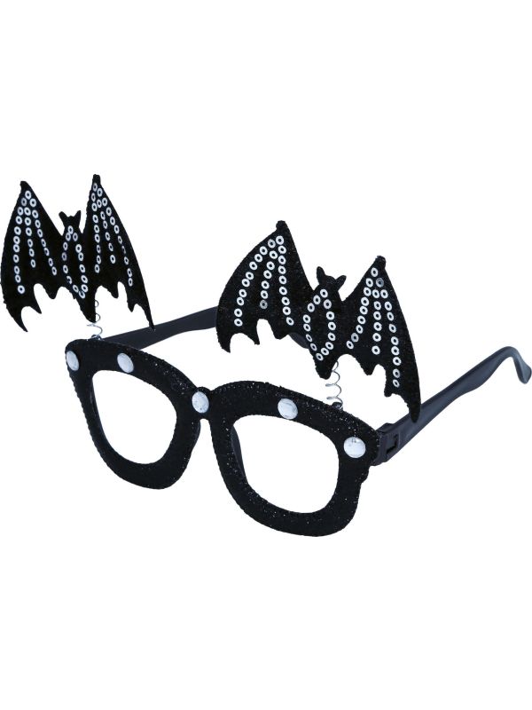 Zwarte Glitter Vleermuis Bril Halloween