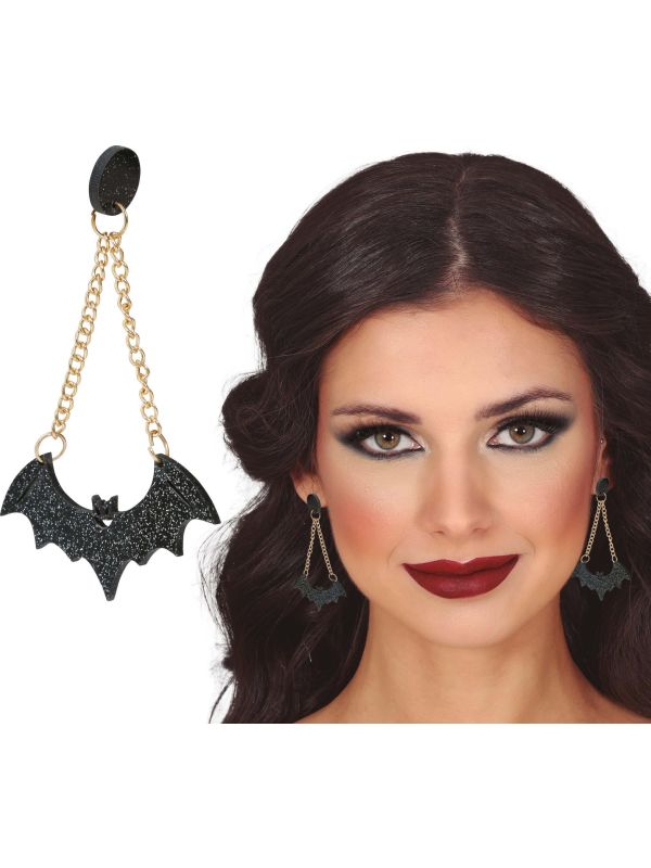 Zwarte Glitter Vleermuis Oorbellen