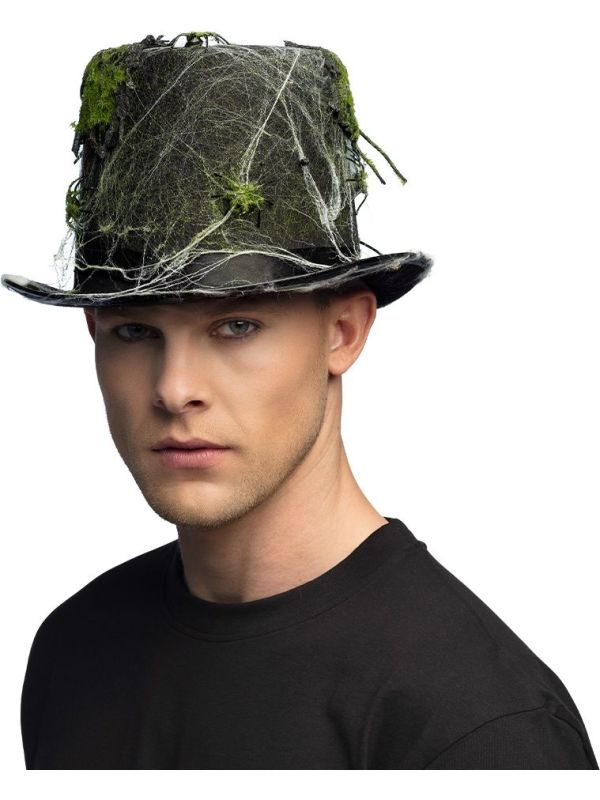 Zwarte Halloween Hoed met Spinnenwebben