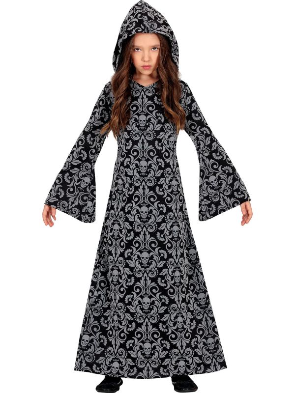 Zwarte Heks Jurk met Kap Meisjes