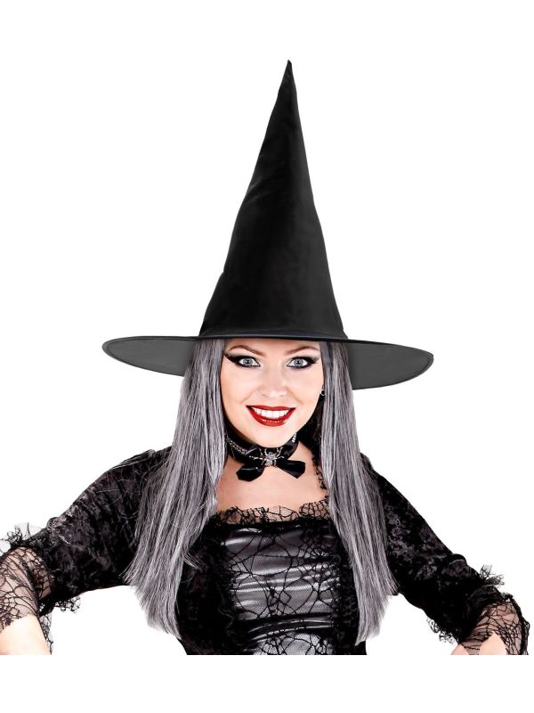 Zwarte Heksenhoed met Grijs Haar