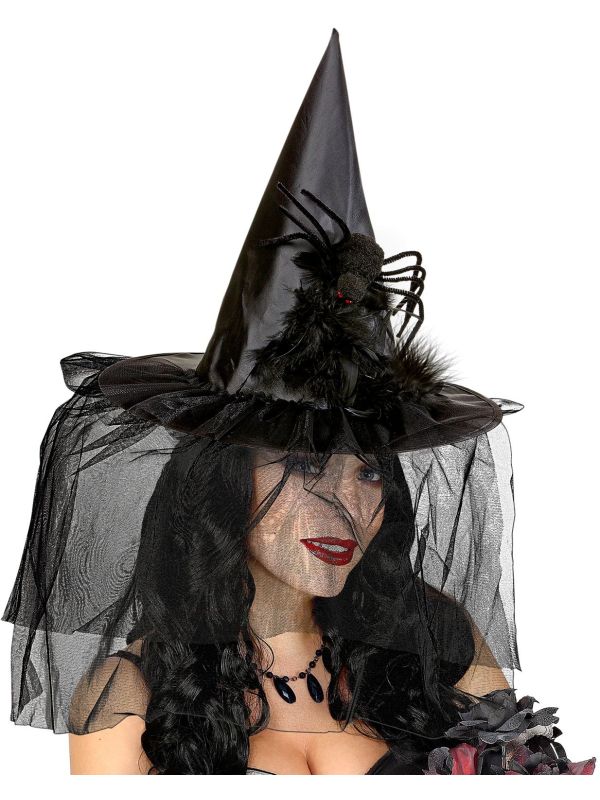 Zwarte Heksenhoed met Tule