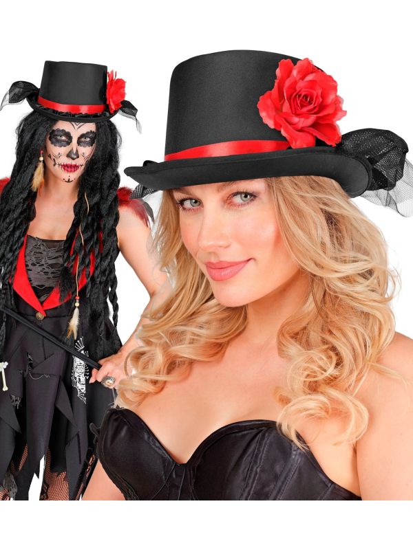 Zwarte Hoed met Rode Roos