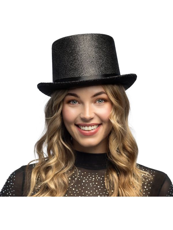 Zwarte Hoge Glitter Hoed