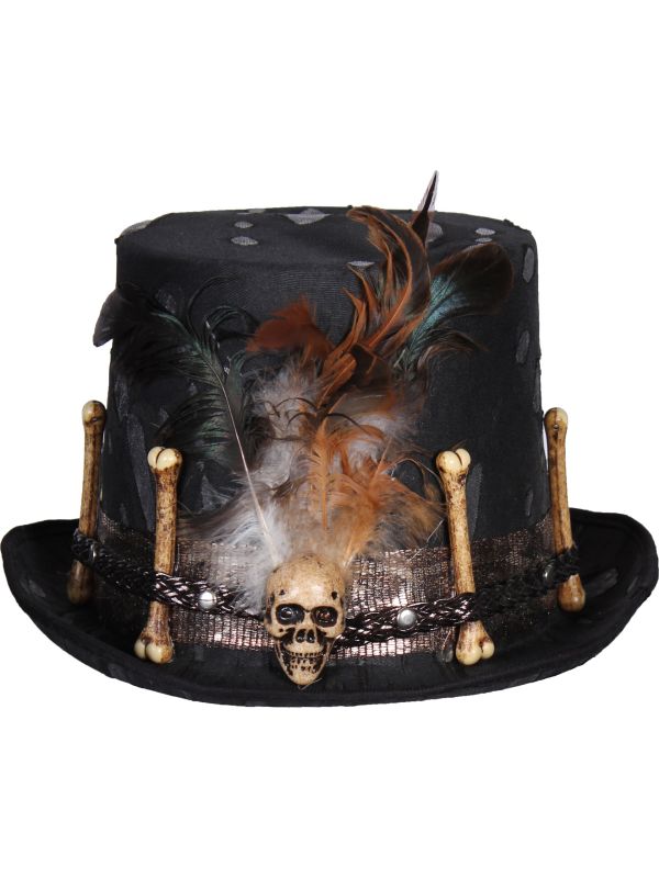 Zwarte Hoge Hoed Bonecollector met Botten Halloween