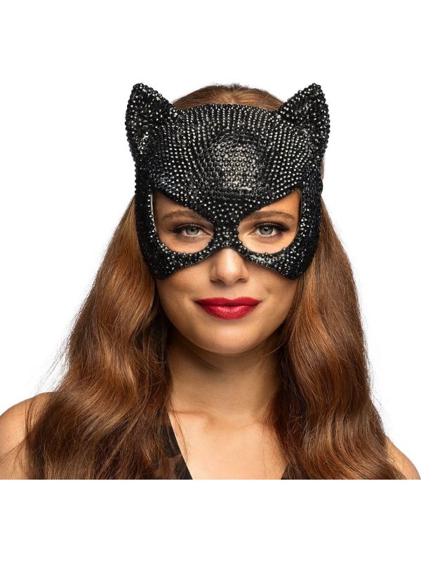 Zwarte Kat Oogmasker met Rijnsteen