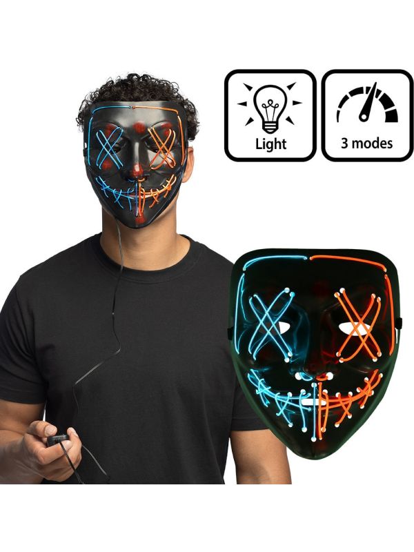 Zwarte Killer smile duo LED Verlichting Masker Halloween