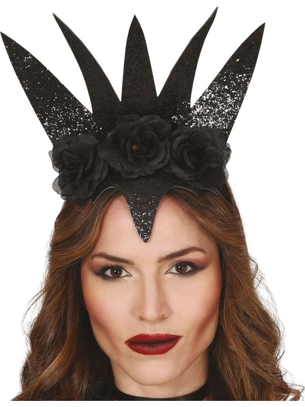 Zwarte Koningin Glitter Tiara met Rozen