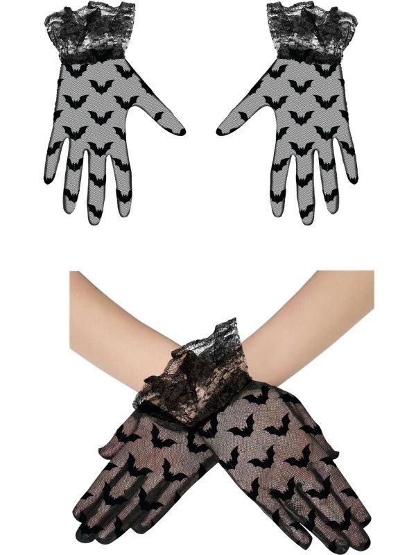 Zwarte Korte Handschoenen Kant Vleermuis