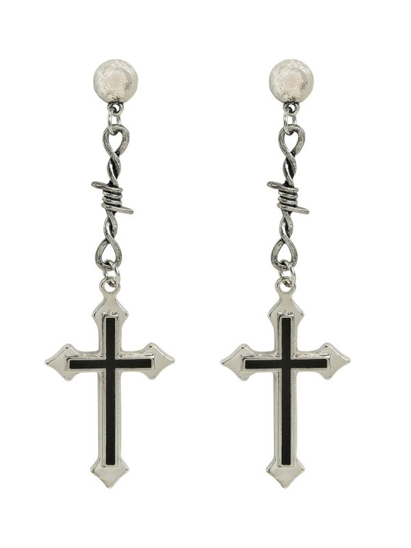 Zwarte Kruis Oorbellen Zilver