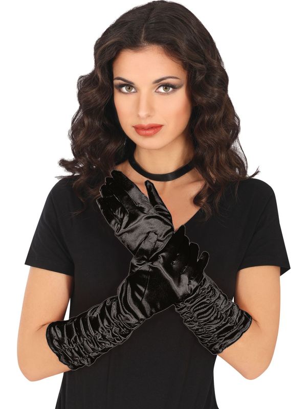 Zwarte Lange Gerimpelde Handschoenen