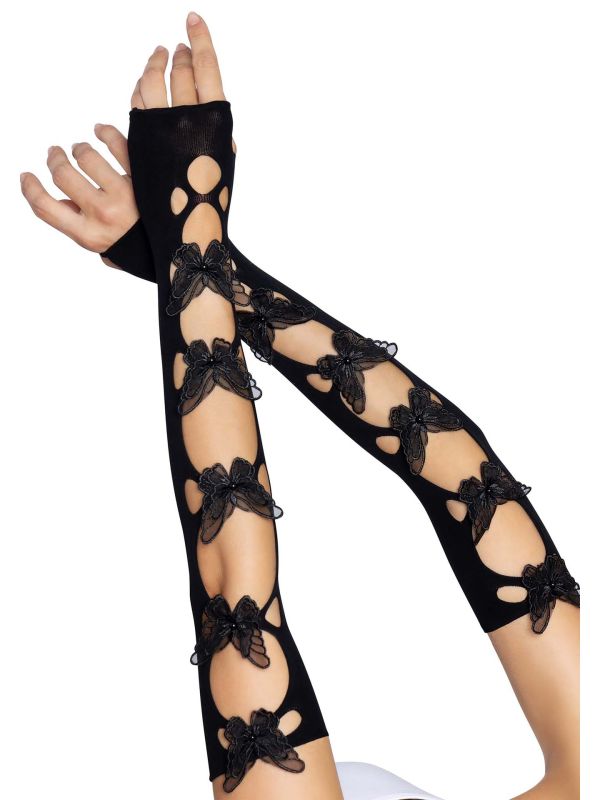 Zwarte Lange Handschoenen met Vlinders