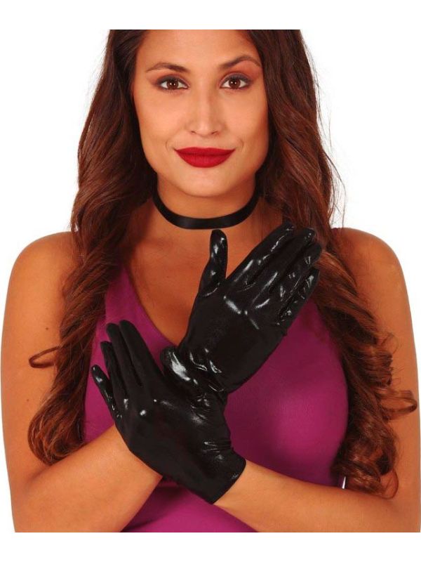 Zwarte Metallic Handschoenen Kort