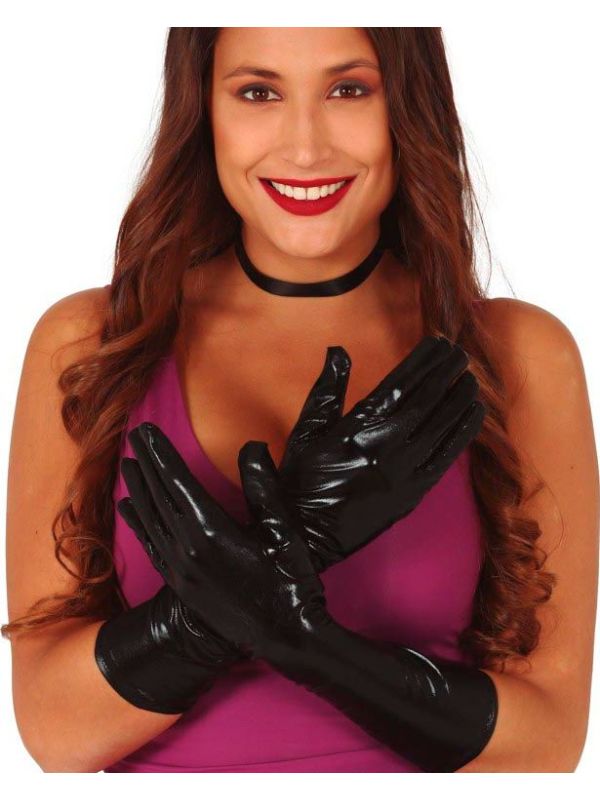 Zwarte Metallic Handschoenen Lang