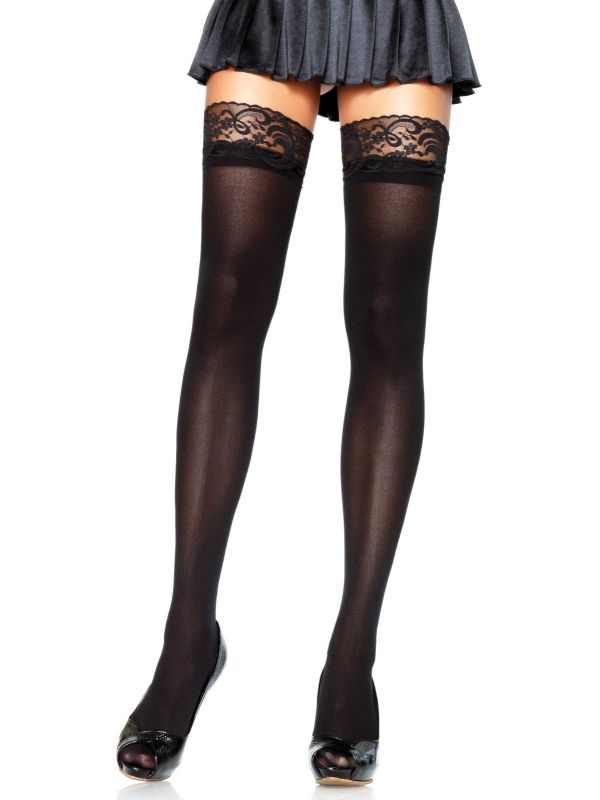 Zwarte Nylon Kniekousen met Kanten Top