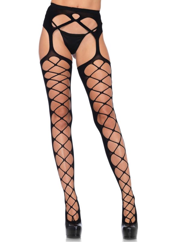 Zwarte Opaque Panty met Grote Mazen