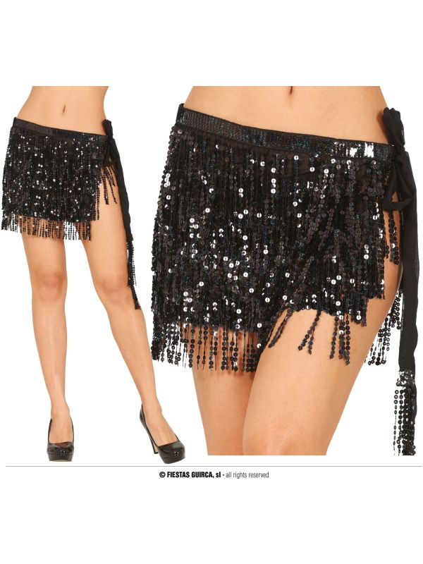 Zwarte Pailletten Buikdans Rokje