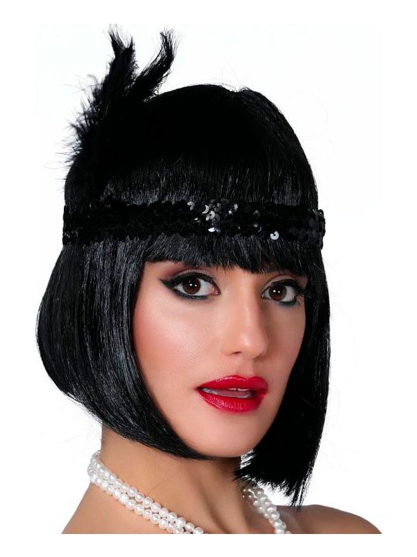 Zwarte Pailletten Hoofdband met Veer