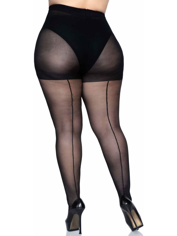 Zwarte Panty met Elegante Naad Plus Size