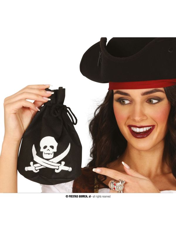 Zwarte Piraten Muntenzakje 19X19cm