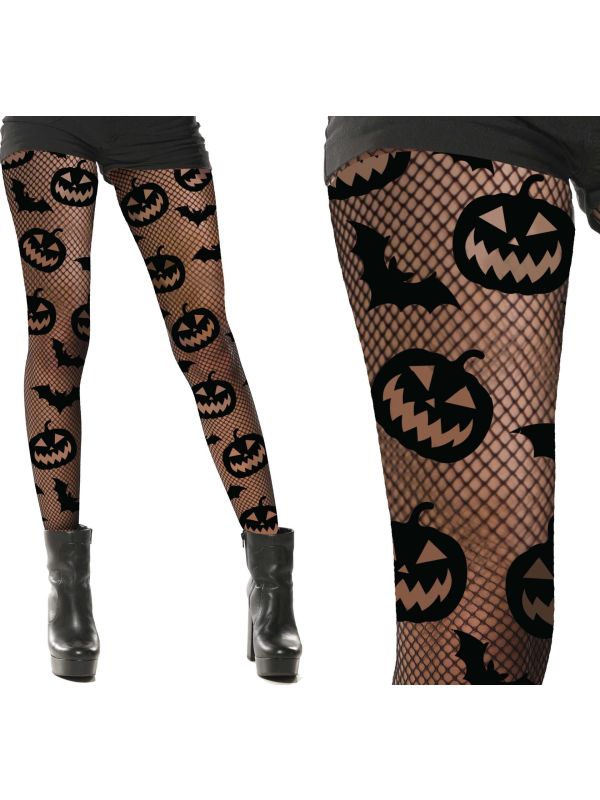 Zwarte Pompoen Panty Halloween Dames