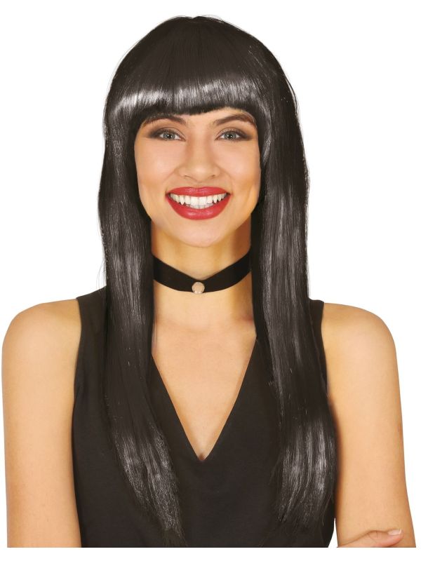 Zwarte Pruik met Pony