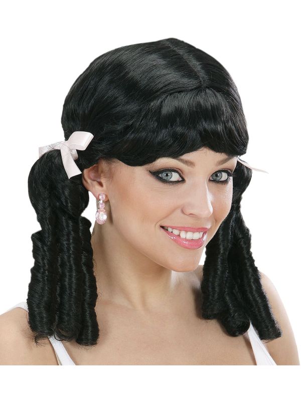 Zwarte Pruik met Staartjes