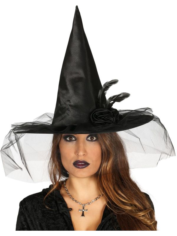 Zwarte Punt Heksenhoed met Bloem