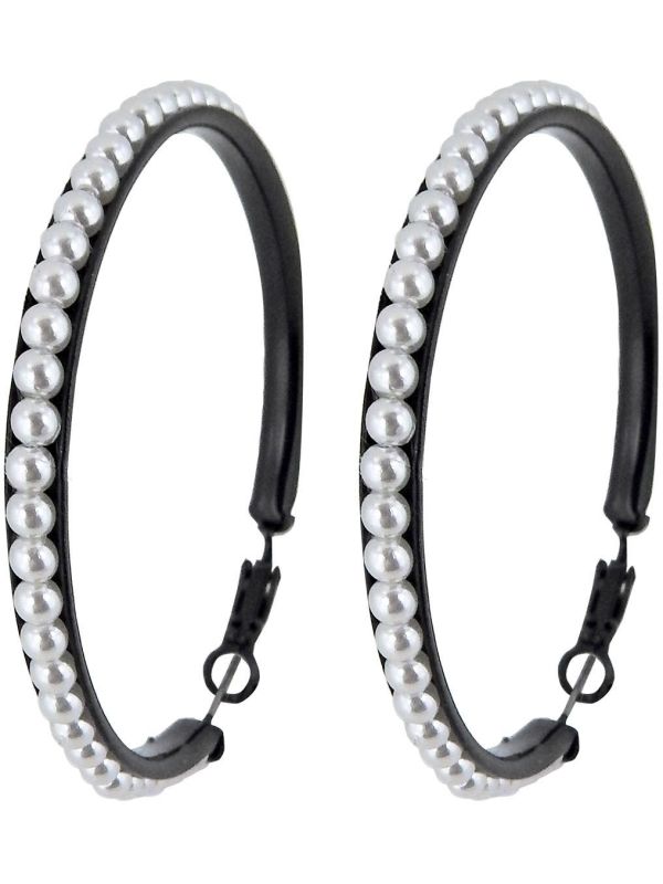Zwarte Ring Oorbellen met Parels