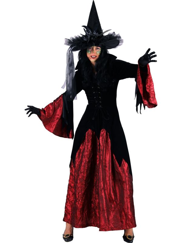 Zwarte Rode Fluwelen Heksenjurk Dames Halloween