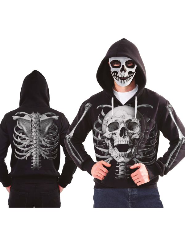 Zwarte Schedel Hoodie met Masker Halloween