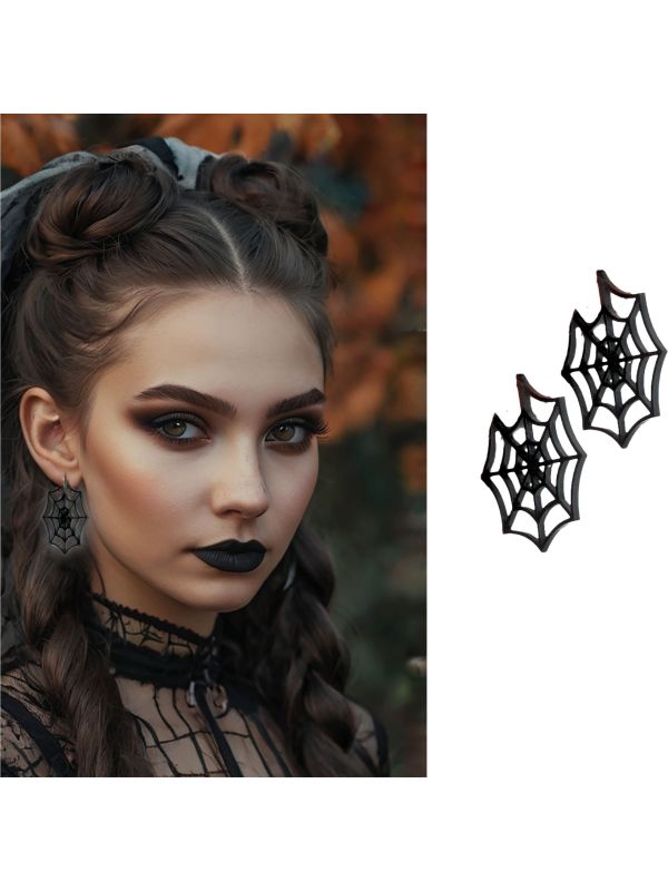 Zwarte Spinnenweb Oorbellen Halloween