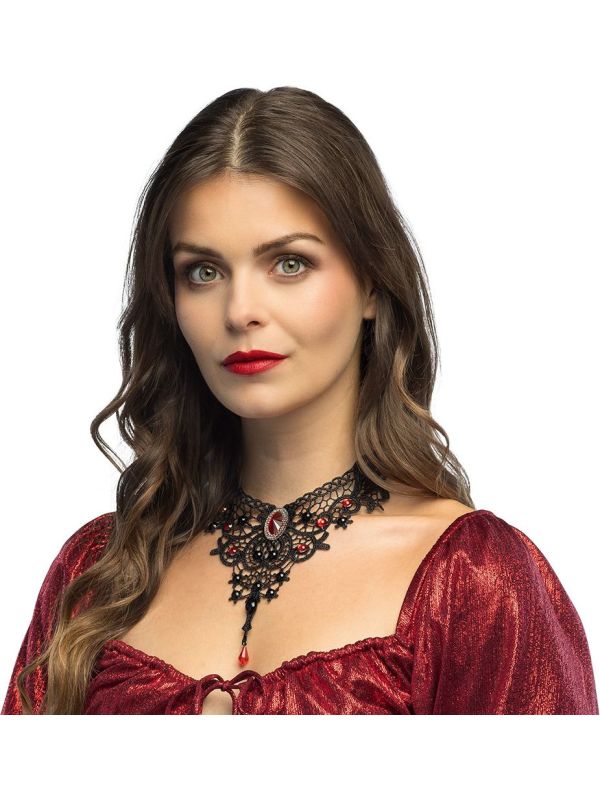 Zwarte Vampier Choker Zwart met Ruby