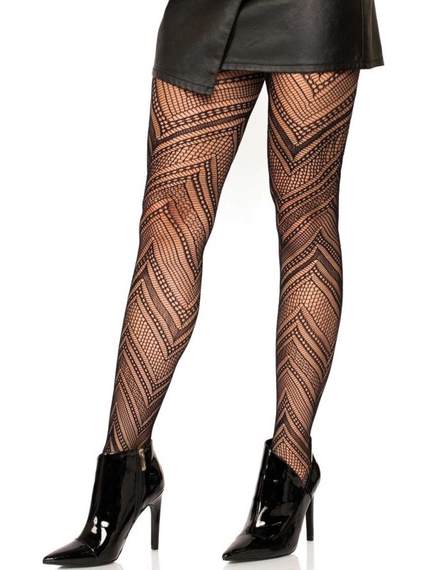 Zwarte Visnet Panty met Visgraat Motief