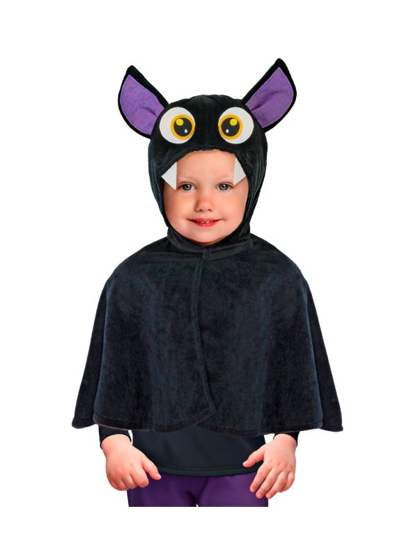 Zwarte Vleermuis Poncho Cape met Capuchon Kinderen 98 cm