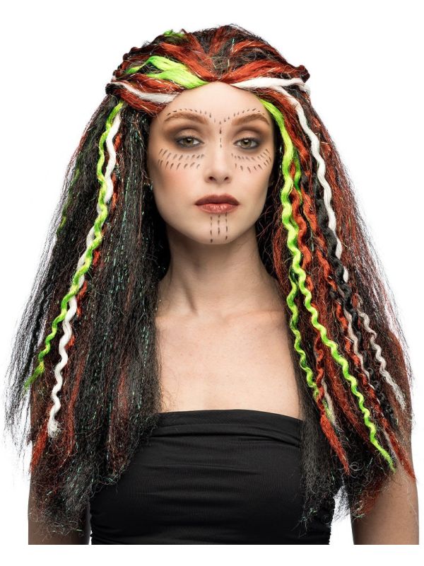 Zwarte Voodo Halloween Pruik met Highlights