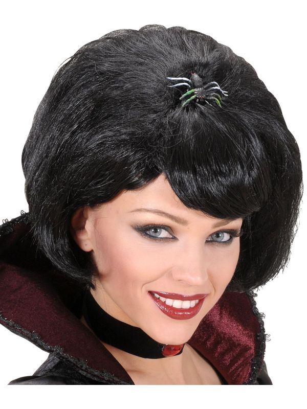 Zwarte Weduwe Pruik met Spin