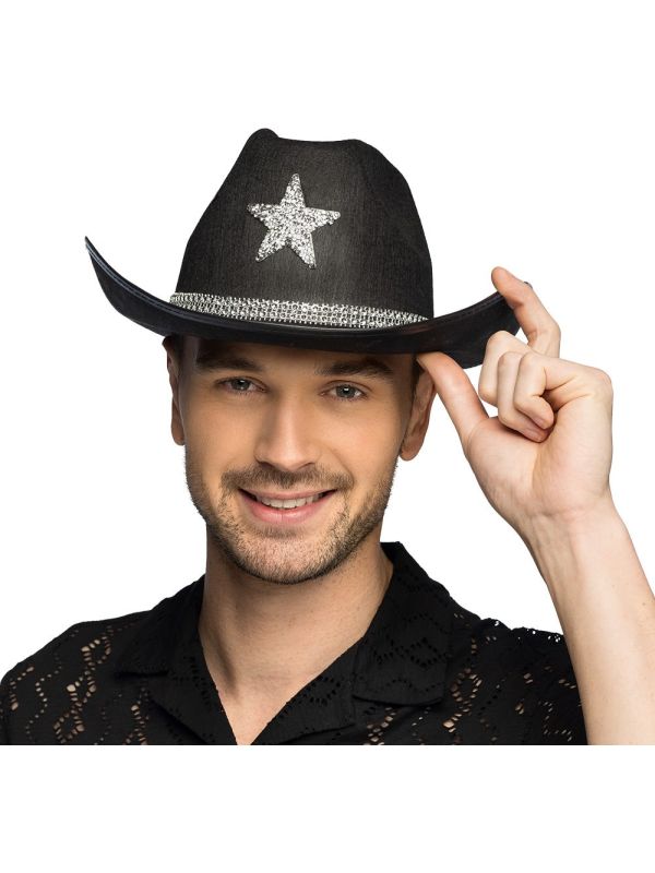 Zwarte Western Cowboyhoed met Zilveren Ster