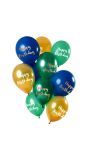12 Ballonnen Happy Birthday Groen Goud 30cm