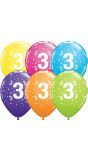 25 Meerkleurige 3 Jaar Ballonnen 28cm