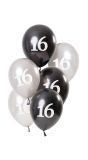 6 Ballonnen Glossy Black 16 Jaar 23cm
