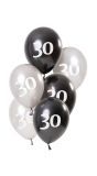 6 Ballonnen Glossy Black 30 Jaar 23cm