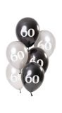 6 Ballonnen Glossy Black 60 Jaar 23cm