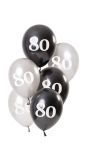 6 Ballonnen Glossy Black 80 Jaar 23cm