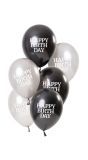 6 Ballonnen Glossy Black Happy Birthday 23cm