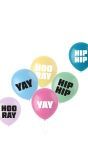 6 Ballonnen Pastel 'Hip Hip Hooray' Meerkleurig 33cm