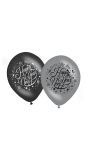 8 Happy New Year Ballonnen Zwart-Zilver 30cm