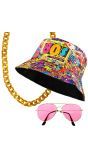 80s Graffiti Verkleedset met Vissershoed Bril en Ketting