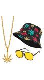 90s Hiphop Accessoireset met Wiet Vissershoed Bril en Ketting