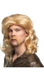 Barry Batsbak Pruik Blond met Snor